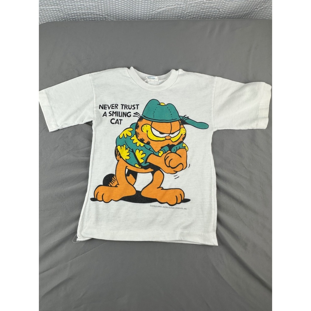 Garfield T Shirt Never Trust a Smiling Cat size small 1978 Jerzees USA Kids